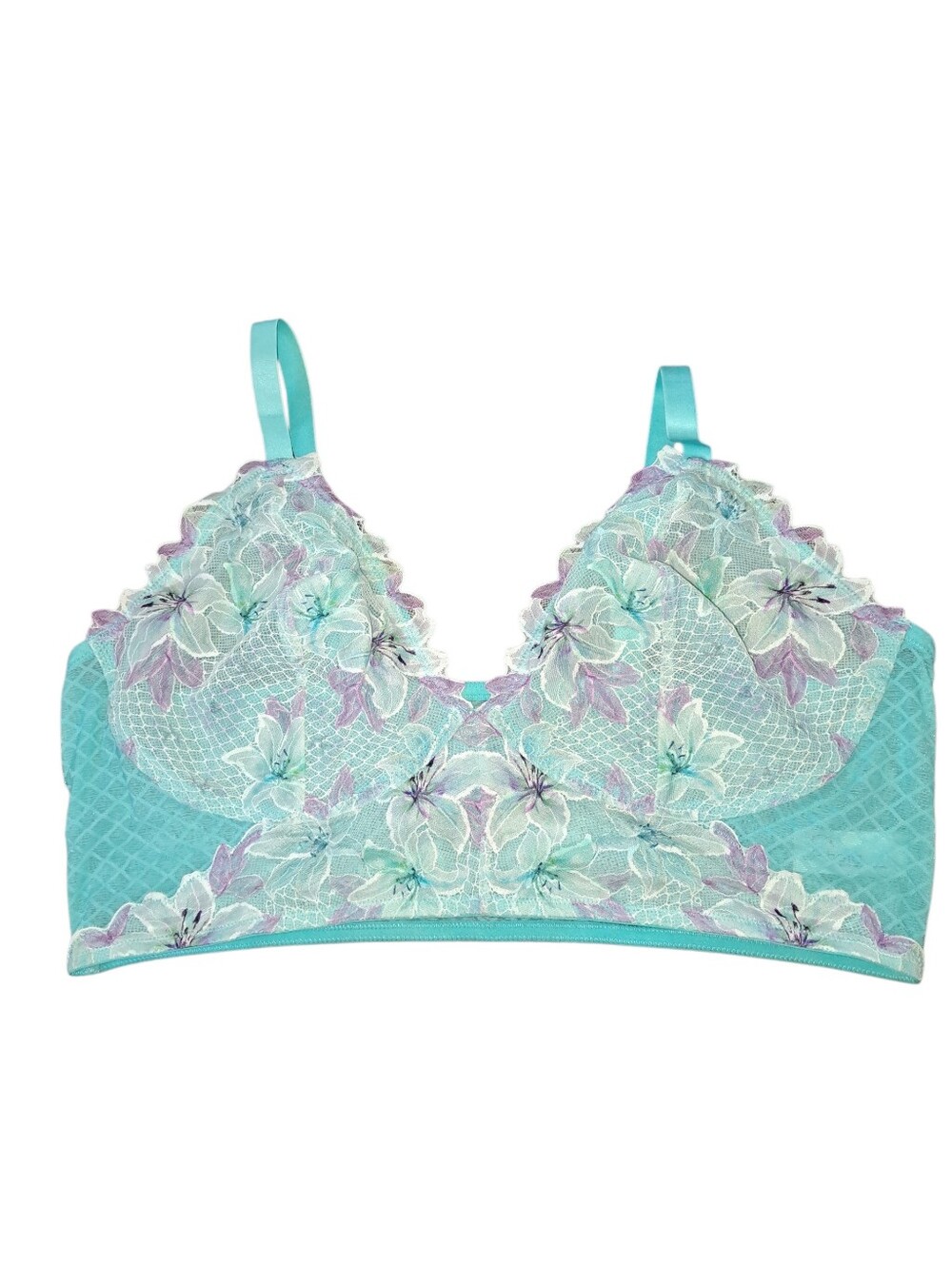 Floral Lace Wireless Bra - Aqua - Picture 2 of 3